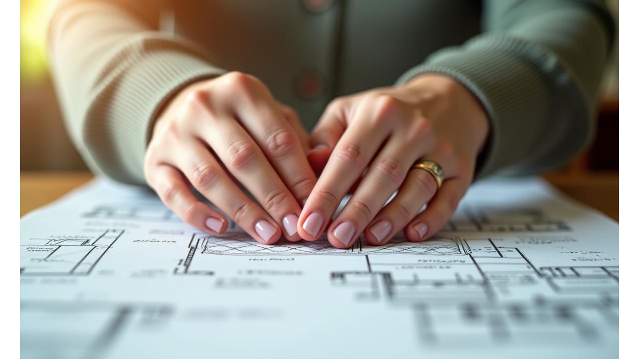 Hands shaking over a garden blueprint, symbolizing clear understanding and agreement.