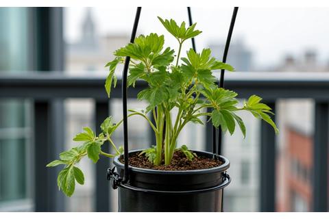 Tall, slender plant support stakes with trellis netting for climbing plants.